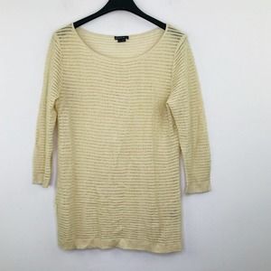 Lafayette 148 NY Womens Small Sweater Beige Linen Open-Knit 3/4 Sleeve Flaw BU16